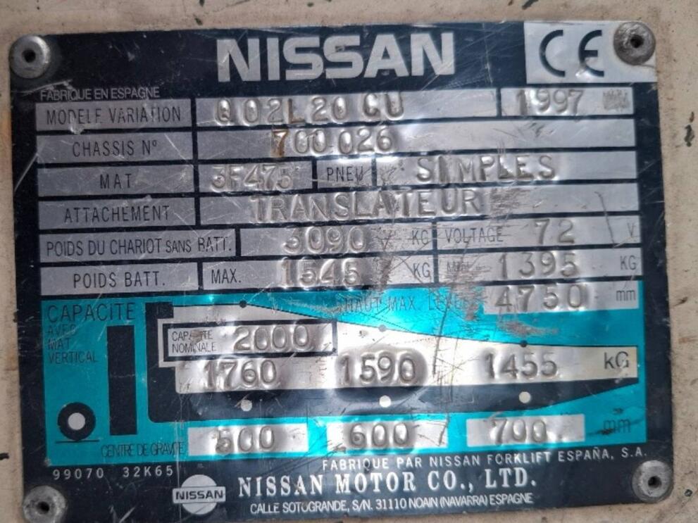 Plaque constructeur Nissan Q02L20Q
